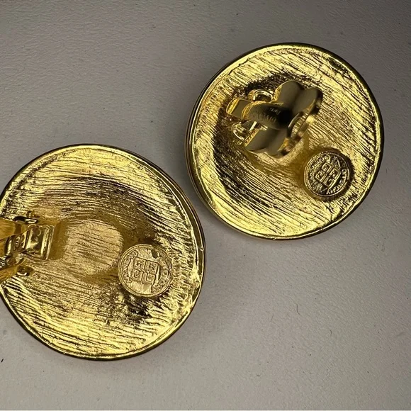 Vintage Rare 1980’s Givenchy Gold Tone and Rhinestone Clip Earrings